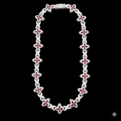 998791 | Signature Ice Silver Moissanite Red Clove  Rhodium Chain